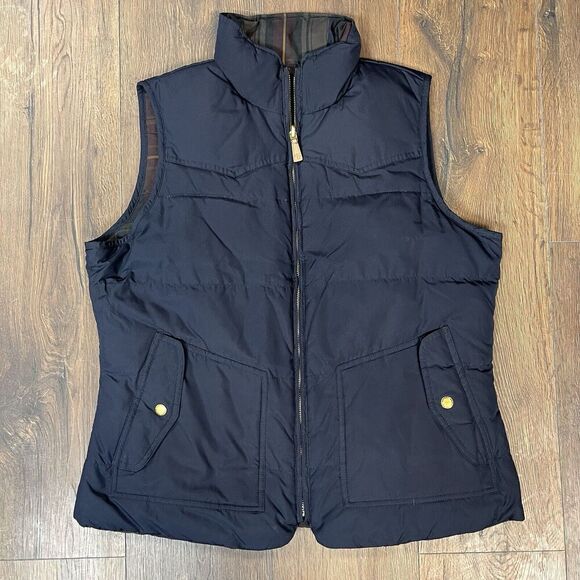Ralph Lauren Down Filled Puffer Reversible Dark blue & Purple Plaid Vest Size LG - Picture 1 of 7